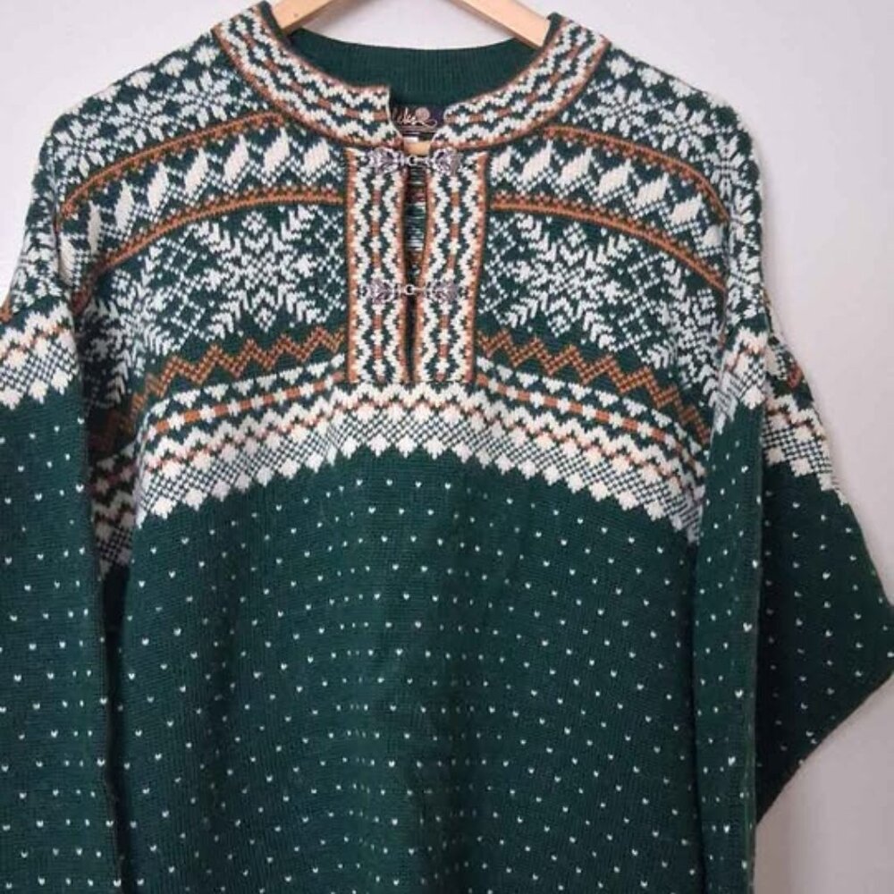 Apleks Nordic Fair Isle 100% Wool Sweater Metal Clasp Toggle - XL - 46" Chest